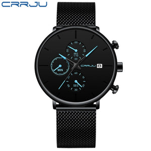 CRRJU Fashion Watch Men Waterproof Slim