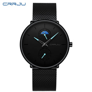 CRRJU Fashion Watch Men Waterproof Slim